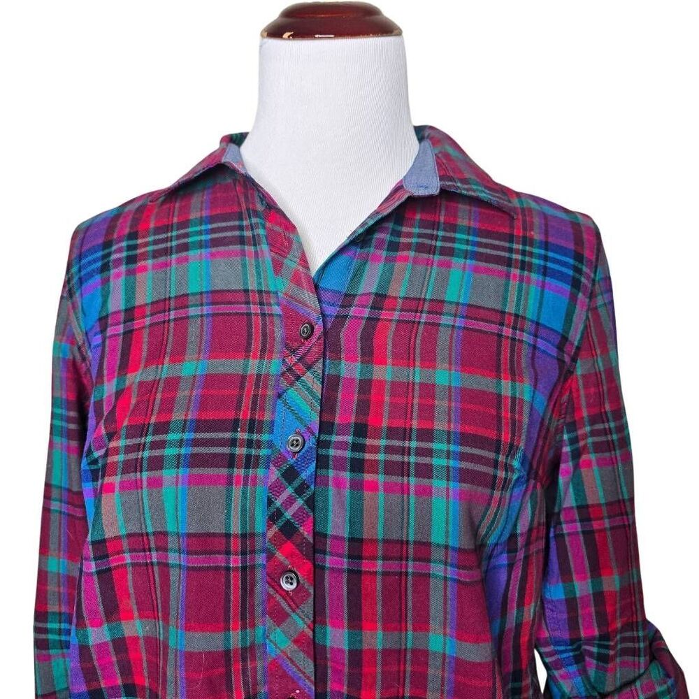 Talbots Cotton Plaid Button Down Roll Sleeve Shir… - image 2